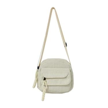 Imagem de Bolsa de ombro feminina de veludo cotelê, bolsa tiracolo casual, pequena, bolsa de mão leve para uso diário, Off-white, Bolsas de mão