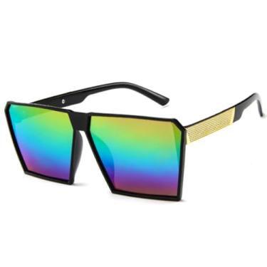 Imagem de Óculos de sol de armação grande da moda, feminino, masculino, para dirigir, viajar, verão, UV400 (preto e colorido)