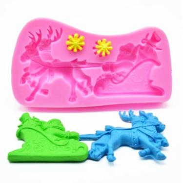 Imagem de Molde de silicone de Natal, flexível, antiaderente, resistente a altas temperaturas para bolos e doces de chocolate (rena de trenó de Papai Noel)