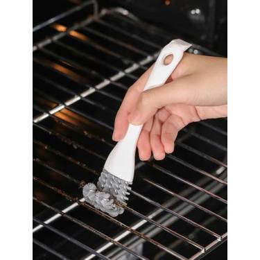 Imagem de Escova de limpeza de churrasco de aço inoxidável, 2 peças, cerdas em forma de V, limpador e raspador perfeito para grelhas de cozinha, branco