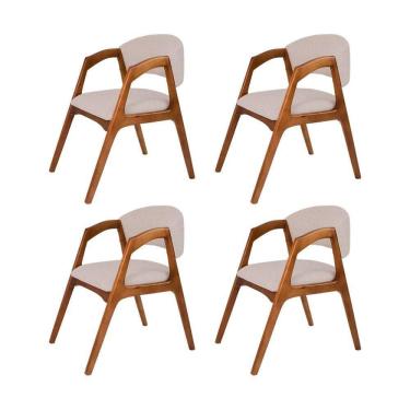 Imagem de Conjunto Com 4 Cadeiras De Jantar Estofada Gabriela Cerejeira Linho Bege