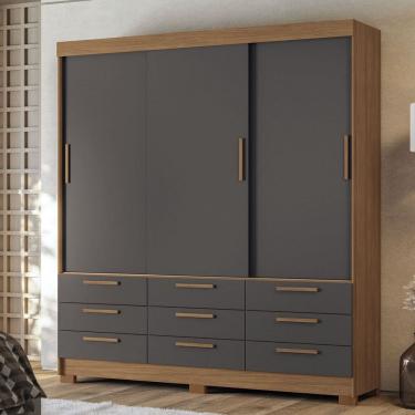 Imagem de Guarda-Roupa Casal Albatroz 3 Portas 9 Gavetas Jatoba/Grafite - Pnr Móveis