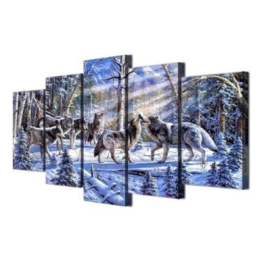Imagem de Kit quadro decorativo 5 peças 95x60cm Lobo Alcateia Família
