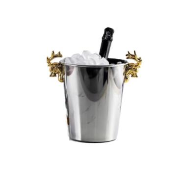 Imagem de Balde de gelo de aço inoxidável bicamada preservação do calor isolamento frio bonito KTV champanhe vinho tinto cerveja gelo bloco de gelo balde comercial (dourado)