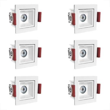 Imagem de Kit 6 Mini Spot Led Downlight Quadrado Embutir 3000K Bet55