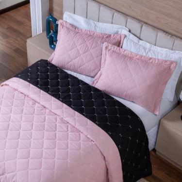 Imagem de Cobre Leito Colcha 400 Fios 2 Porta Travesseiros Dupla Face Aba Zíper 