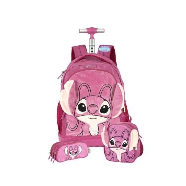 Imagem de Kit Mochila Stitch Rodinhas Lancheira E Estojo Triplo Roxo
