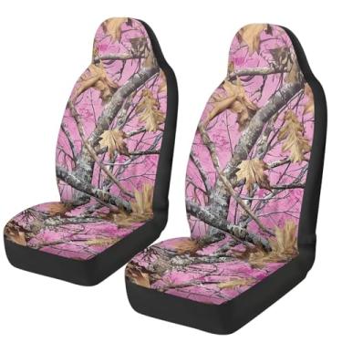 Imagem de SEANATIVE Pacote com 2 capas de assento dianteiro de carro camuflado rosa caça, capas de almofada de concha traseira alta, capa de assento antiderrapante para carros, caminhões e SUVs, decoração de