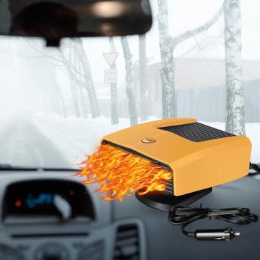 Imagem de Gisafai Aquecedor de carro 12 V 150 W Aquecedor de carro portátil que se conecta ao isqueiro 2 em 1 ventilador de aquecimento e resfriamento do carro descongelador de para-brisa do carro Demister 60S aquecimento rápido base rotativa de 360 graus (amarelo)