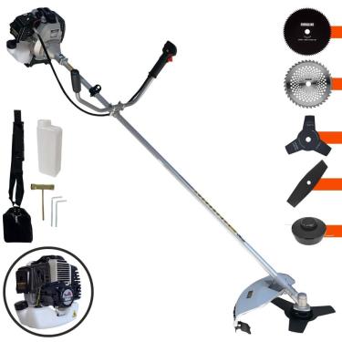 Imagem de Roçadeira Com Sistema Anti-Vibração Toyama TBC43H À Gasolina 43cc Para Todos os Tipos de Trabalho Com Carretel de Nylon + Kit de 4 Lâminas de Cortes