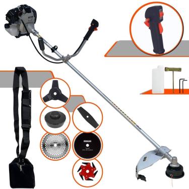 Imagem de Roçadeira Com Sistema Antivibração Toyama TBC43H À Gasolina 2T 43cc 1,7HP 12.000rpm Multifunções Completa Com Carretel de Nylon + 5 Lâminas de Corte