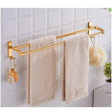 Imagem de ZJYWMM Com gancho dourado branco preto espaço alumínio duplo pólo multifuncional sem perfurações toalheiro para pendurar na parede -C3 toalheiro de banho barra de toalha única para banheiro cromado