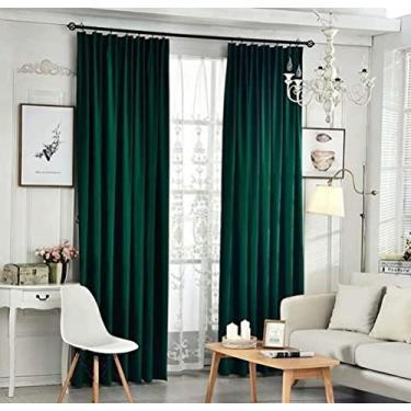 Imagem de Cortinas de sala de estar, cortinas de isolamento blackout estilo minimalista europeu cortinas grossas de veludo 2 painéis, verde 2.200 x 270 cm