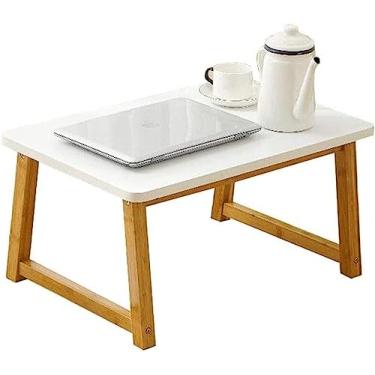 Imagem de Bandeja de mesa dobrável de bambu para laptop, portátil, mesa de café da manhã, suporte de leitura, estação de trabalho, branca, pequena