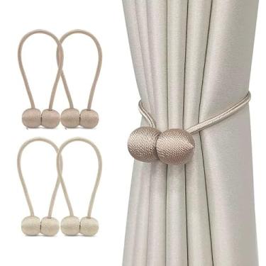 Imagem de Prendedor de Cortina Magnetico, Kit 2 Prendedor de Cortina Magnetico Enfeite de Cortina com Imã, 38cm de Cordão(CREME,1 PAR)