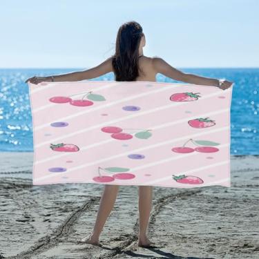 Imagem de hongjinglin Toalha de praia absorvente de secagem rápida fruta morango impressão fofa microfibra leve toalha de piscina toalhas de banho macias sem areia para praia, natação, banheiro, chuveiro