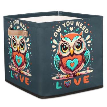 Imagem de hongjinglin Cestas dobráveis de armazenamento de coruja, amor, fofas, caixas dobráveis de brinquedo com alças, organizador de tecido, cesto organizador para berçário, sala de estar, quarto