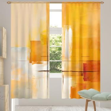 Imagem de 2 conjuntos de painéis de madeira cortinas transparentes com pintura laranja cortinas transparentes arejadas com filtro leve painéis de cortina leve cortina de porta para janela para sala de estar