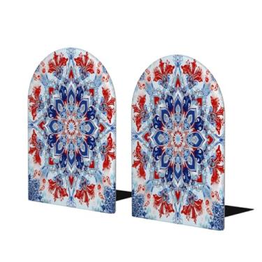 Imagem de Mandala étnica damasco grande suporte de livros de madeira decorativo antiderrapante resistente terminais de livro para mesa de escritório em casa biblioteca de estudo escolar divisórias de livros