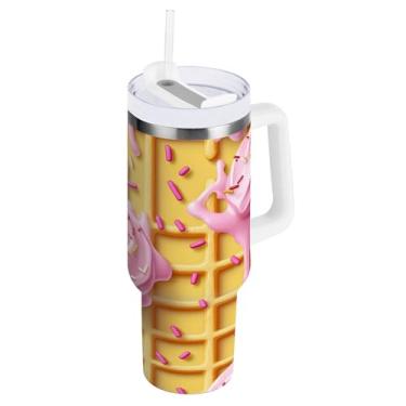 Imagem de SEHANY Copo de sorvete de verão de 1,134 g com alça, copos isolados de aço inoxidável a vácuo de parede dupla, caneca de café à prova de vazamento, copo isolado para viagem, cabe no suporte de copo de