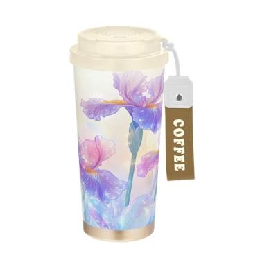 Imagem de SEHANY Caneca de viagem colorida de ervas silvestres de 500 ml Copos de café reutilizáveis revestidos de cerâmica com tampa à prova de vazamento, parede dupla, isolamento a vácuo, copo de café de aço