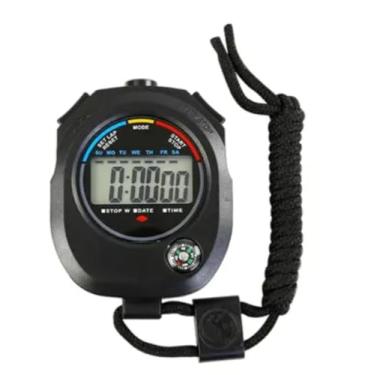 Imagem de Cronômetro Digital com Bússola, Display LCD, Função Data e Hora, Cordão Trançado, Preto