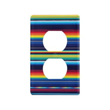 Imagem de Blueangle Cobertor Serape Mexicano Listras Duplex Tomadas Placa de Parede, Tamanho Padrão 1 Gang Placas de Cobertura de Tomada Elétrica para Decoração de Quarto de Escritório em Casa 4,53 x 2,76