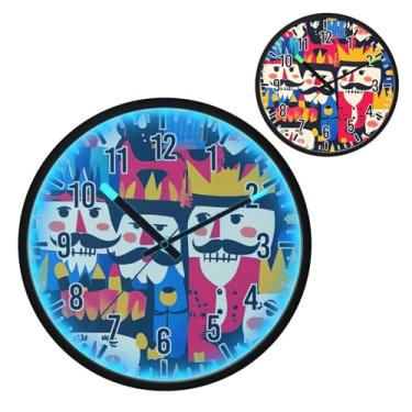 Imagem de Blueangle Relógio de parede com luz noturna LED ativado por voz que brilha no escuro, design silencioso de quebra-nozes de 30 cm, funciona a bateria para decoração de quarto e sala de estar (60)