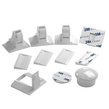 Imagem de 4 fechaduras de armário - 1 chave incluída, instalação adesiva sem perfuração, travas de segurança ocultas para crianças para armários e gavetas (brancas)