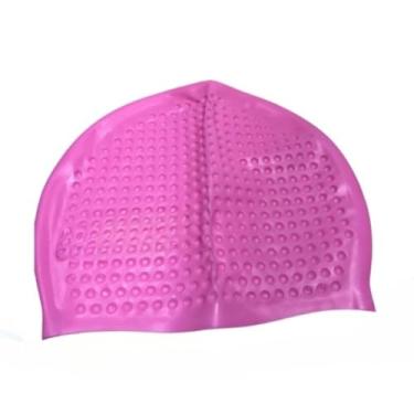 Imagem de Touca de Natação Impermeável，Touca De Natação De Silicone Para Adultos, Com bolinhas, À Prova D'água E Antiderrapante(Rosa)
