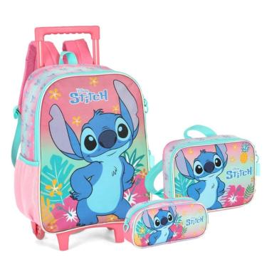 Imagem de Kit Escolar Stitch Luxcel – Mochila com Rodinhas, Lancheira e Estojo