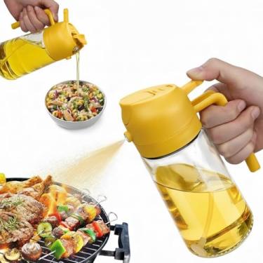 Imagem de Pulverizador de óleo de cozinha 2 em 1, pulverizador de óleo de cozinha de 470 ml com bocal de névoa fina, adequado para cozinhar, fritadeiras a ar, saladas, churrascos (amarelo)