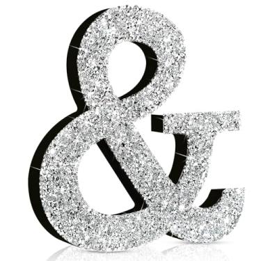 Imagem de Qunclay Letras brilhantes de diamante de cristal prateado decoração de diamante triturado letras de glitter de madeira com parafuso e ganchos presente de strass para decoração de parede de quarto Y2k