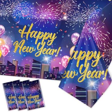 Imagem de PHOGARY 3 toalhas de mesa de feliz ano novo 2026 artigos para festa de ano novo toalhas de mesa descartáveis de plástico 137 x 278 cm capa de mesa para festas de fim de ano