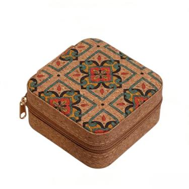 Imagem de Caixa organizadora de joias de viagem pequena com estampa retrô, mini armazenamento de couro PU portátil para anéis, brincos, colares, pulseiras, presente para mulheres (3)