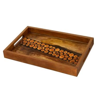 Imagem de Bandeja de mesa de café vintage grande bandeja de servir otomana bandeja de chá antiga de madeira
