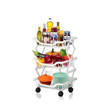 Imagem de MGMGART Carrinho de armazenamento de cozinha, organizador dobrável com rodas branco, prateleira compacta de 3 níveis para despensa, banheiro, quarto, 36 cm C x 27 cm L x 53 cm A