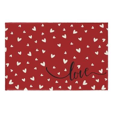 Imagem de Wnoesat Tapete de área de dia dos namorados vermelho coração amor dia dos namorados pequenos tapetes de entrada antiderrapante interior exterior tapete macio para cozinha, quarto, banheiro, quarto