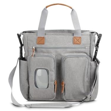 Imagem de Bolsa Multifuncional Organizadora, Poliéster Cinza com Detalhes em PU, 29L, Compartimento para Lenços Umedecidos, 39x42x18cm, Alças Duplas