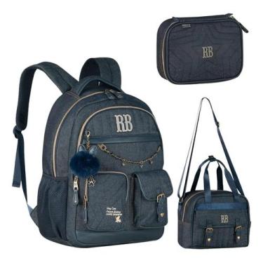 Imagem de Kit Mochila Rebecca Bonbon Jeans Lancheira E Estojo Oficial - Clio Sty