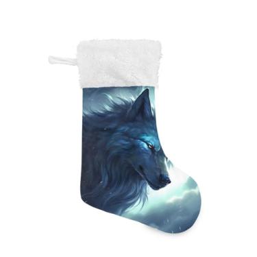 Imagem de ATTX Meias de Natal de lobo, suportes de presente brancos de pelúcia para decorações de festas de fim de ano (17,7 polegadas, pacote com 2) #125