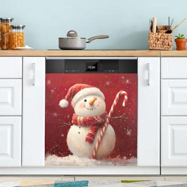 Imagem de xigua Linda capa magnética de boneco de neve de Natal, adesivos magnéticos decorativos antiarranhões para painel de geladeira e lava-louças, decoração personalizada de cozinha doméstica 58 x 66 cm