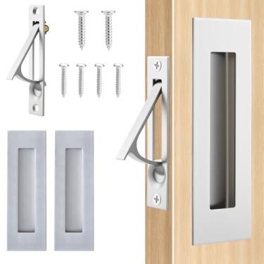 Imagem de MaxxGeek Conjunto de ferragens para porta de bolso – 2 puxadores embutidos e 1 puxador de borda, feito de aço inoxidável 304, modelo incluído, níquel escovado