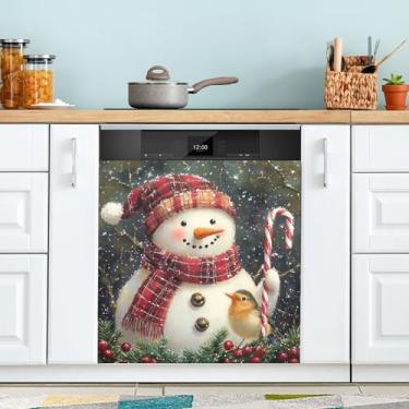 Imagem de xigua Linda capa magnética de boneco de neve de Natal, adesivos magnéticos decorativos antiarranhões para painel de geladeira e lava-louças, decoração personalizada de cozinha doméstica 58 x 66 cm