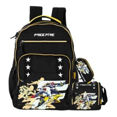 Imagem de kit Free Fire Mochila Costas + Lancheira Térmica + Estojo, Preto