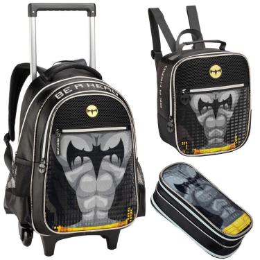 Imagem de Kit Mochila Rodinha Morcego Lancheira Estojo Masculino