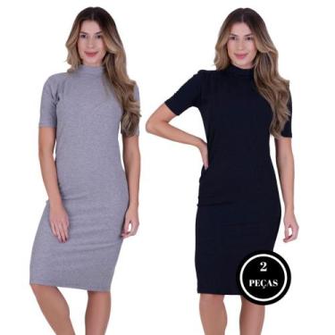 Imagem de Kit 2 Vestido Manga Curta Gola Alta Inverno Midi -c2 KIT 2 MONALISA PR