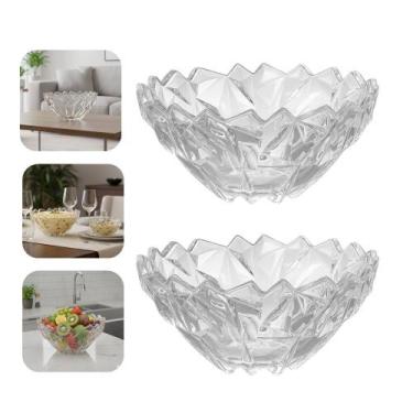 Imagem de Kit 2 Centro de Mesa Fruteira de Vidro Tigela Saladeira Grande Rocks 2