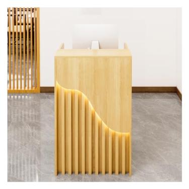 Imagem de Mesa de recepção com luzes LED, balcão de balcão frontal com gaveta com trava, mesa de recepção moderna e grande para computador, para salão de entrada, escritório, mesa de escritório em casa (cor