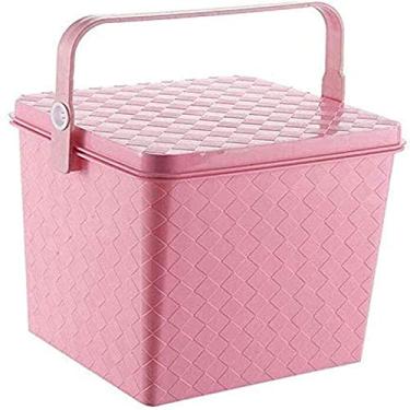 Imagem de Apoio para os pés otomano em cubo rosa – organizador de cadeira quadrada portátil para casa, sala de estar e quarto – solução de assento e armazenamento multifuncional elegante